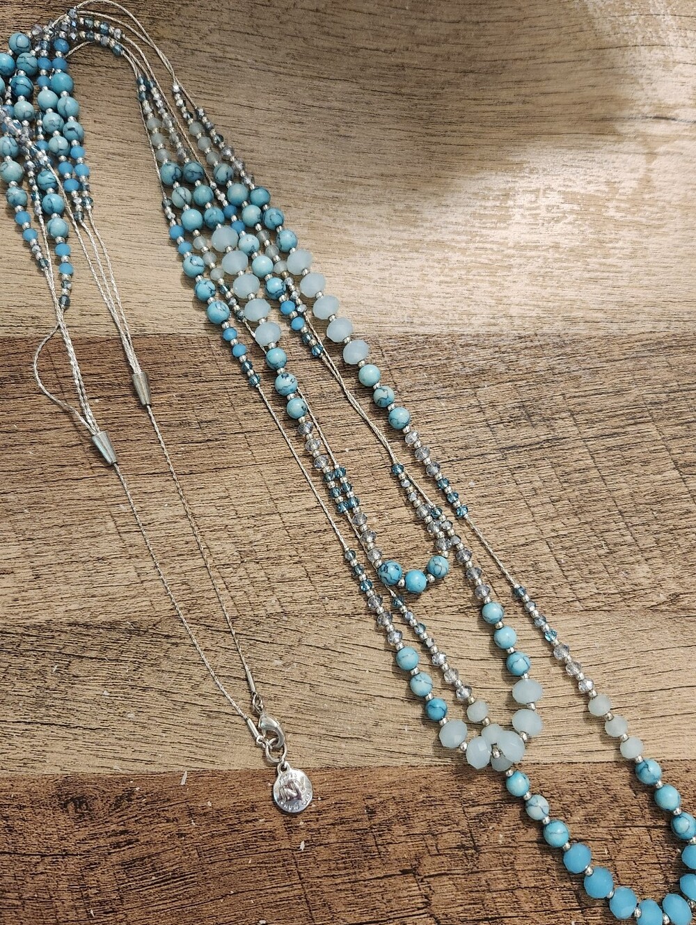Jones New York Long Silver And Blue Necklace - Picture 1 of 10